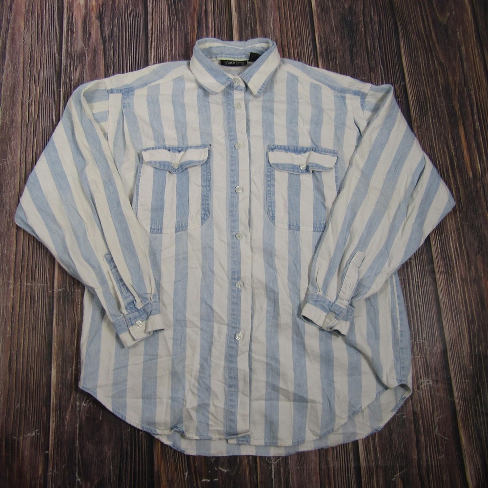 Lemon Grass Mens Size M Blue Striped Button Up Shirt Long Sleeve Casual